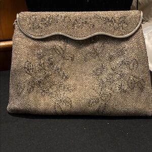 Elegant Silver Beaded Clutch
